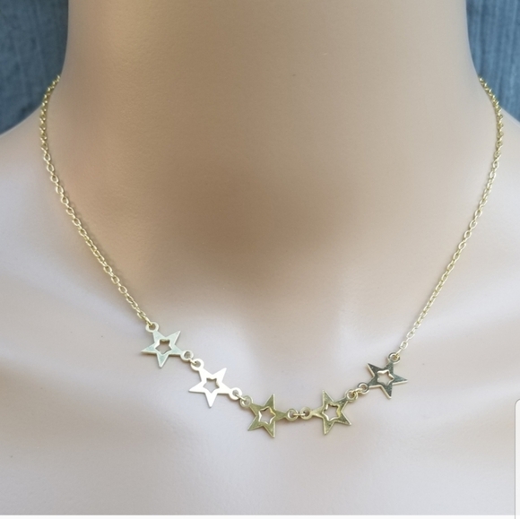 GOLDTONED FIVE STAR DAINTY NECKLACE - Picture 1 of 4